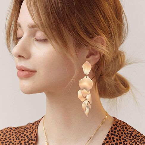 Long Acrylic Rose Petal Earrings - Dangle Exaggerated Flower Earrings - Drop Statement Floral Tassel Earrings for Women and Girls, Great for Party, Daily Wear in Saudi Arabia