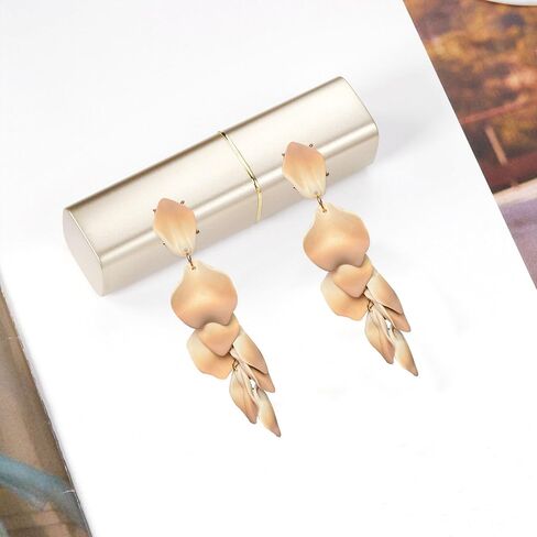 Long Acrylic Rose Petal Earrings - Dangle Exaggerated Flower Earrings - Drop Statement Floral Tassel Earrings for Women and Girls, Great for Party, Daily Wear in Saudi Arabia