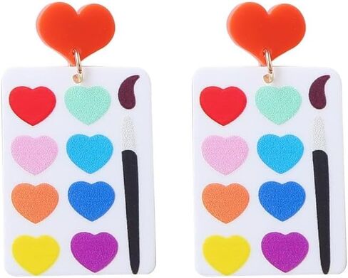 Acrylic Paintboard Palette Geometric Earrings for Women Girls Creative Unique Colorful Love Heart Shape Watercolor Ligthweight Artist Painter Dangle Drop Earrings for Birthday Holiday Jewelry Gifts in Saudi Arabia