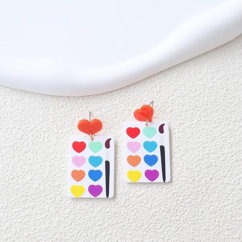 Acrylic Paintboard Palette Geometric Earrings for Women Girls Creative Unique Colorful Love Heart Shape Watercolor Ligthweight Artist Painter Dangle Drop Earrings for Birthday Holiday Jewelry Gifts in Saudi Arabia