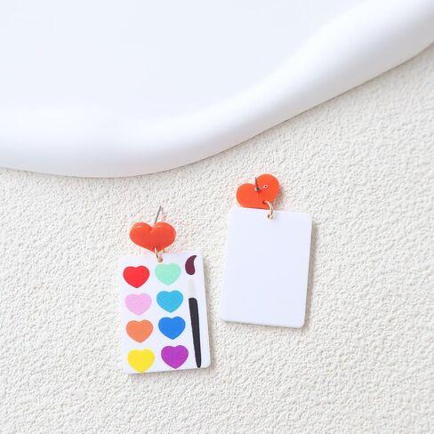 Acrylic Paintboard Palette Geometric Earrings for Women Girls Creative Unique Colorful Love Heart Shape Watercolor Ligthweight Artist Painter Dangle Drop Earrings for Birthday Holiday Jewelry Gifts in Saudi Arabia