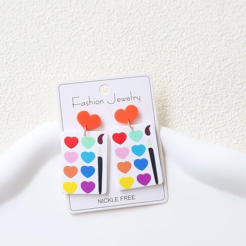 Acrylic Paintboard Palette Geometric Earrings for Women Girls Creative Unique Colorful Love Heart Shape Watercolor Ligthweight Artist Painter Dangle Drop Earrings for Birthday Holiday Jewelry Gifts in Saudi Arabia