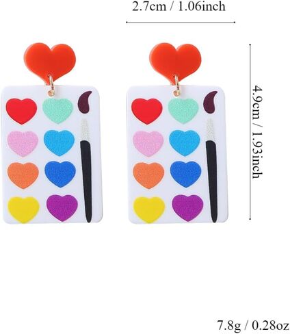 Acrylic Paintboard Palette Geometric Earrings for Women Girls Creative Unique Colorful Love Heart Shape Watercolor Ligthweight Artist Painter Dangle Drop Earrings for Birthday Holiday Jewelry Gifts in Saudi Arabia