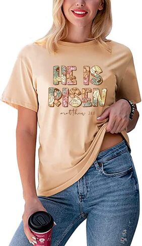 قمصان نسائية لعيد الفصح، تي شيرت مطبوع عليه حروف He is Risen، بلوزة علوية برسوم أرنب لطيف in Kuwait