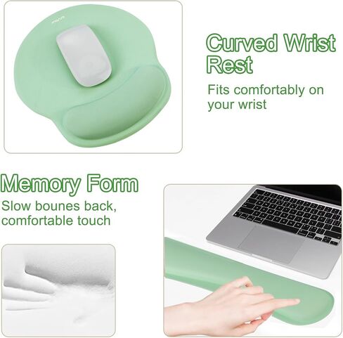 Mosiso الكمبيوتر لوحة مفاتيح Computer Stand & Wrist Rest دعم لوحة المفاتيح ومجموعة الماوس والتركيب ، مجموعة وسادة الماوس المريحة المنحنية للدائرة ، وتخفيف الآلام من السهل كتابة وسادة غير قابلة للانزلاق للمنزل/المكتب ، الأخضر in Kuwait