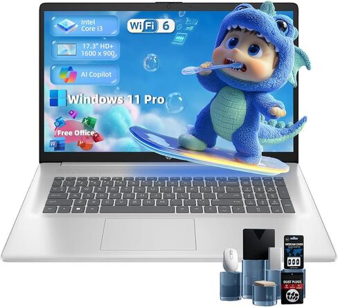 HP Flagship 17 Laptop Computer - 17.3" 250 nits Display, Intel i3-N305, 32GB RAM, 1TB PCIe SSD, Windows 11 Pro, Office Pro Lifitime, Numeric Keypad, Wi-Fi 6, Copilot, w/DVD Drive in Saudi Arabia