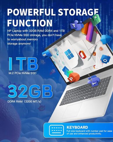 HP Flagship 17 Laptop Computer - 17.3" 250 nits Display, Intel i3-N305, 32GB RAM, 1TB PCIe SSD, Windows 11 Pro, Office Pro Lifitime, Numeric Keypad, Wi-Fi 6, Copilot, w/DVD Drive in Saudi Arabia