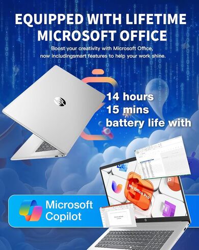 HP Flagship 17 Laptop Computer - 17.3" 250 nits Display, Intel i3-N305, 32GB RAM, 1TB PCIe SSD, Windows 11 Pro, Office Pro Lifitime, Numeric Keypad, Wi-Fi 6, Copilot, w/DVD Drive in Saudi Arabia