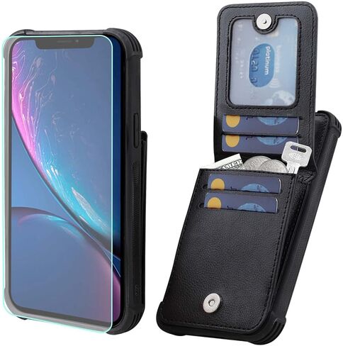 VANAVAGY Compatible for iPhone XR Wallet Case for Women and Men,Leather Magnetic Clasp Flip Folio Phone Cover with Credit Card Holder and Coin Pocket,Black in Saudi Arabia