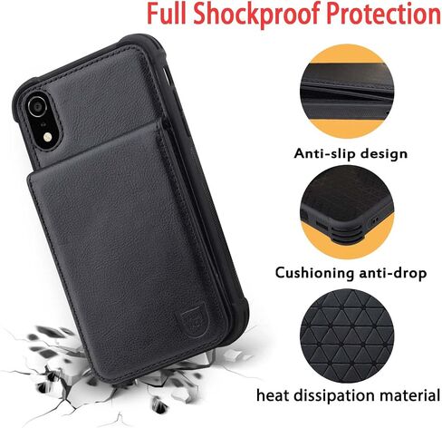 VANAVAGY Compatible for iPhone XR Wallet Case for Women and Men,Leather Magnetic Clasp Flip Folio Phone Cover with Credit Card Holder and Coin Pocket,Black in Saudi Arabia
