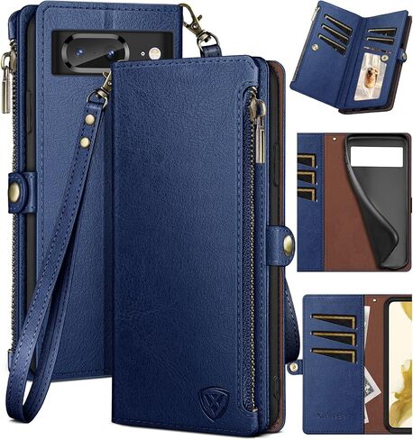 XcaseBar for Google Pixel 8 Wallet Case with Zipper ائتمان حامل ائتمان 【RFID حظر】 ، Flip Folio Book Pu Leather Phone Cover Cover Women Men for Pixel 8 Case Wine Red in Kuwait