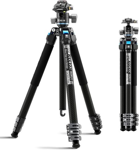 SIRUI Carbon Fiber Travel Tripod with Low Profile Ball Head, 58.6" Lightweight Compact Tripod for Cameras, Quick Mini Flip Locks, Reversible Center Column, Max Load 33lbs (L-224FL+KS-10) in Saudi Arabia