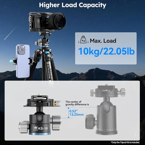 SIRUI Carbon Fiber Travel Tripod with Low Profile Ball Head, 58.6" Lightweight Compact Tripod for Cameras, Quick Mini Flip Locks, Reversible Center Column, Max Load 33lbs (L-224FL+KS-10) in Saudi Arabia