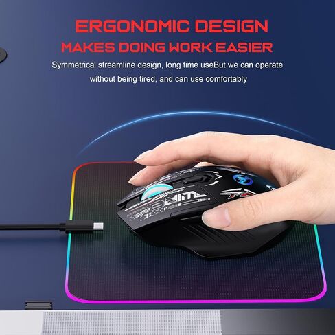 Docooler Wireless Game Mouse, Dual-Mode Wireless Mice 2.4G+BT5.1 Portable Cordless Mice with 7 Color Backlight Silent Computer Mice Universal for Laptop PC Tablet in Saudi Arabia