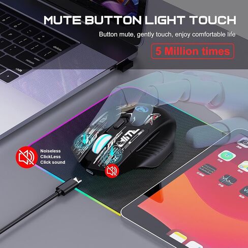 Docooler Wireless Game Mouse, Dual-Mode Wireless Mice 2.4G+BT5.1 Portable Cordless Mice with 7 Color Backlight Silent Computer Mice Universal for Laptop PC Tablet in Saudi Arabia