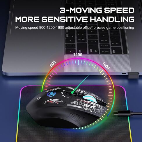 Docooler Wireless Game Mouse, Dual-Mode Wireless Mice 2.4G+BT5.1 Portable Cordless Mice with 7 Color Backlight Silent Computer Mice Universal for Laptop PC Tablet in Saudi Arabia