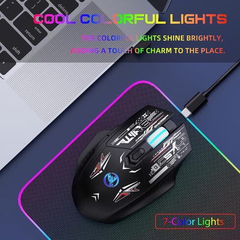 Docooler Wireless Game Mouse, Dual-Mode Wireless Mice 2.4G+BT5.1 Portable Cordless Mice with 7 Color Backlight Silent Computer Mice Universal for Laptop PC Tablet in Saudi Arabia