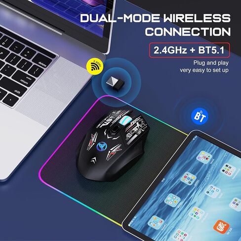 Docooler Wireless Game Mouse, Dual-Mode Wireless Mice 2.4G+BT5.1 Portable Cordless Mice with 7 Color Backlight Silent Computer Mice Universal for Laptop PC Tablet in Saudi Arabia