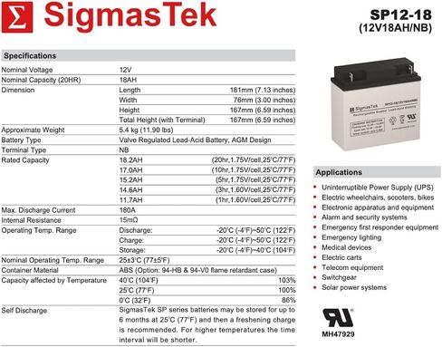 SigmasTek SP12-18NB - 12V 18AH NB SLA Battery - Compatible with: APC RBC7 SUA48XLBP SUA24XLBP SUA5000RMT5U CURK7 CURK11 SUA2200XLT SUA3000 SUA2200 (2 Pack) in Saudi Arabia
