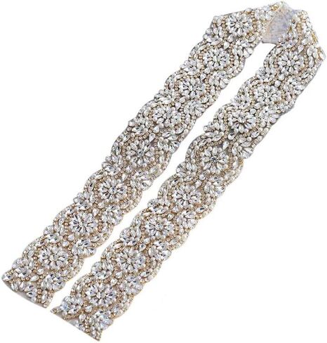 XINFANGXIU فضي ذهبي حجر الراين مزين بمساحة 1 ياردة لحزام الزفاف الكريستالي DIY على فستان الزفاف in Kuwait