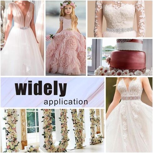 XINFANGXIU فضي ذهبي حجر الراين مزين بمساحة 1 ياردة لحزام الزفاف الكريستالي DIY على فستان الزفاف in Kuwait