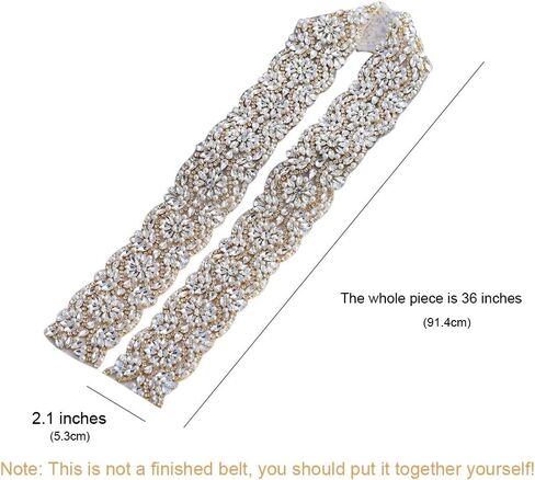 XINFANGXIU فضي ذهبي حجر الراين مزين بمساحة 1 ياردة لحزام الزفاف الكريستالي DIY على فستان الزفاف in Kuwait
