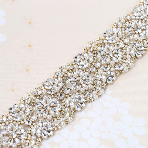XINFANGXIU فضي ذهبي حجر الراين مزين بمساحة 1 ياردة لحزام الزفاف الكريستالي DIY على فستان الزفاف in Kuwait