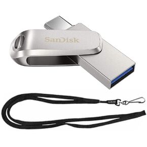 SanDisk 64GB Ultra Dual Drive Luxe 150MB/s USB 3.1 to Type-C Flash Drive SDDDC4-064G for Smartphones, Tablets, & PC Bundle with (1) GoRAM Lanyard (64GB)