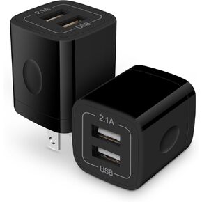 USB Charger Block Black,5V/2.1A iPhone Charging Cube Dual Port Fast Charging Brick Travel USB Wall Plug Charger for iPhone 16 Pro /15/14,Samsung Galaxy A16/S25 Edge/S25/S24/S23,Google Pixel 9a/9Pro