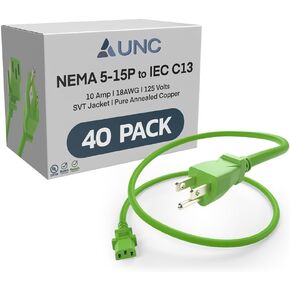 UNC 6ft (1.8m) سلك الطاقة NEMA 5-15p إلى IEC C13 10AMP 18AWG 125V SVT JACKET 515P-C13 PDU PC Cable Monitor UL ، الأسود ، 6 أقدام