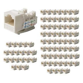 100 Pack Cat6a Keystone Ethernet Jack Punch Down 45 Degree UTP 110 8P8C RJ45 White