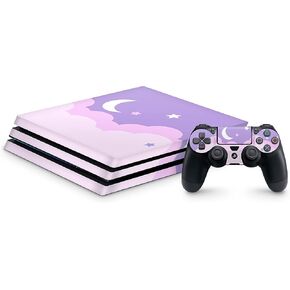 Compatible with PS4 Pro Skin for Console and Controllers by ZOOMHITSKINS, Pastel Purple Sky Moon Cloud Star Kawaii Anime, Durable, Made in The USA