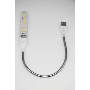 USB LED Light with Flexible Metal Gooseneck, 8 LEDs, White