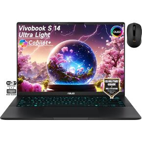 ASUS Vivobook S 14 AI OLED Laptop, Intel Core Ultra 5 226V, Intel Arc Graphics, Copilot+ AI, RGB Backlit KB, Wi-Fi 7, 2X Thunderbolt 4, Win11, w/Mousepad (16GB RAM | 1TB SSD)
