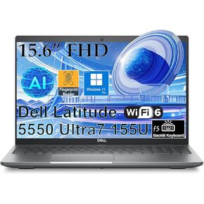 DELL Latitude 5550 15.6" FHD Business AI Laptop, Intel Ultra 7 155U(12-Core, up to 4.8 GHz), 32GB DDR5 RAM, 1TB SSD, WiFi 6, Bluetooth, Backlit Keyboard, Fingerprint Reader, Windows 11 Pro
