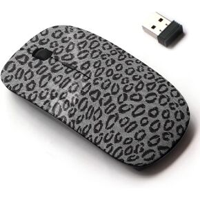2.4G Wireless Mouse with Cute Pattern Design for All Laptops and Desktops with Nano Receiver - Black net lace Leopard