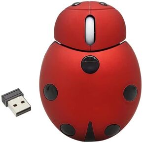 Super Space Wireless Mouse - Animal Cordless Silent Ladybug USB Receiver - 3000 DPI Slim Mouse - 3 Adjustable Portable Optical for PC/Laptop/Desktop/Mac/Notebook, Gift for Kids & Adults, Red
