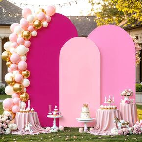 Set of 3 Arch Backdrop Covers(6ft, 5ft, 4ft) - Premium Stretchy Spandex Backdrop Arch Stand Cover for Baby Shower,Wedding,Party Decor Chiara Cover with Double-Sided Design(Pink Blue Lavender)