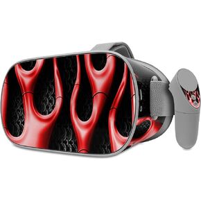 Decal Style Skin Wrap Compatible with Oculus Go Headset - Metal Flames Red (Oculus NOT Included)