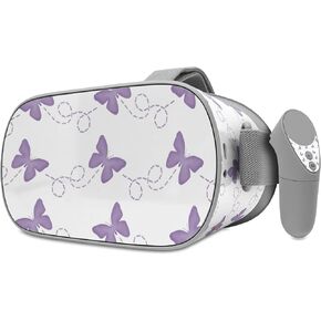 Decal Style Skin Wrap Compatible with Oculus Go Headset - Pastel Butterflies Purple on White (Oculus NOT Included)