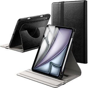 JETech Rotating Case for iPad Air 11-Inch M3/M2 (2025/2024), iPad Air 5/4 (2022/2020 5th/4th 10.9-Inch) with Pencil Holder, 360 Degree Rotation PU Leather Folio Protective Cover (Black)