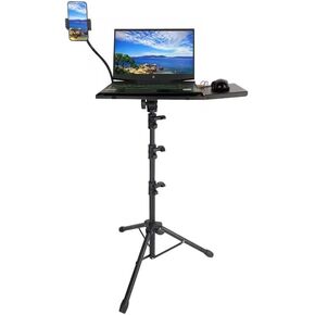 Laptop Stand Tripod – Adjustable Laptop Holder with Phone Mount | Heavy- Duty Alloy Tripod Stand with Tray | Height Adjustable 0.65–1.6m | Portable, Foldable, 15kg Load Capacity | Black