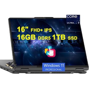 Lenovo Yoga 7 16 2-in-1 AI PC Laptop | 16 "FHD + IPS Touch (لامع) | Intel 12-Core Ultra 7 155U | 16GB DDR5 1TB SSD | الإصبع الخلفي Thunderprint4 Win11pro Gray + Hdmi Cable