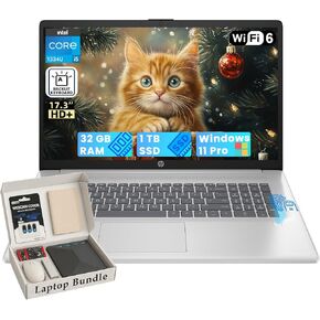 HP 17 Business Laptop Computer - Intel 10-Core i5-1334U, 32GB RAM, 1TB SSD, 17.3" HD+ Display, Fingerprint, Backlit KB, Numeric Keypad, w/Win11 Pro, Office Lifetime, External DVD Drive