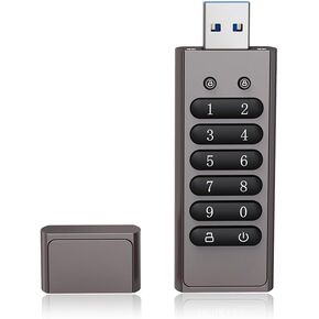32GB 256-bit Encrypted USB Drive Password Secure Flash Drive USB3.0 U Disk Support Reset/Wipe/Auto Lock Function, Grey