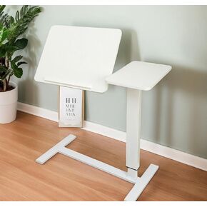 Overbed Bedside Desk – Mobile Rolling Laptop Stand with Wheels, Height Adjustable Tilting Tray Table for Bed, Sofa, Side Table – White