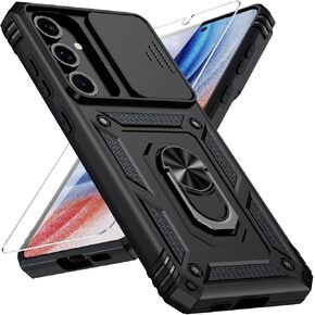 Weycolor for Samsung Galaxy S23 Case with Camera Lens Cover, 10 FT Military Grade Drop Protection, Magnetic Ring Holder Kickstand Protective Phone Case, Navy Blue