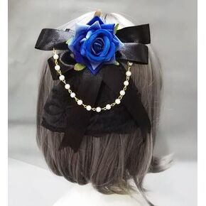 Qhome Gothic Lolita Rose Lace Bowknot Pearl Hairpin Photography Original Manual Exhibition Cosplay Photo Props Deluxe Costume With Crocodile Clip (White)