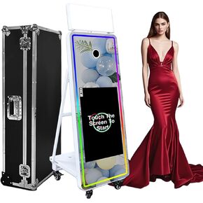 60'' Mirror Photo Booth,32'' Interactive Touch Screen with Square Light and RGB Light,Built-in Mini PC,Magic Mirror Photo Booth for Events (White, 60inch(32''Screen)+Camera+Mini Printer)