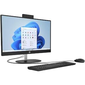 HP All-in-One PC Desktop PC ، شاشة لمس FHD بحجم 23.8 بوصة ، AMD RYZEN 5 7520U ، رسومات AMD Radeon ، ذاكرة الوصول العشوائي 16 جيجابايت ، 512 جيجابايت SSD ، الكاميرا ، Windows 11 Home ، Jet Black ، لوحة مفاتيح سلكية وموسعة ، 24-CR0111